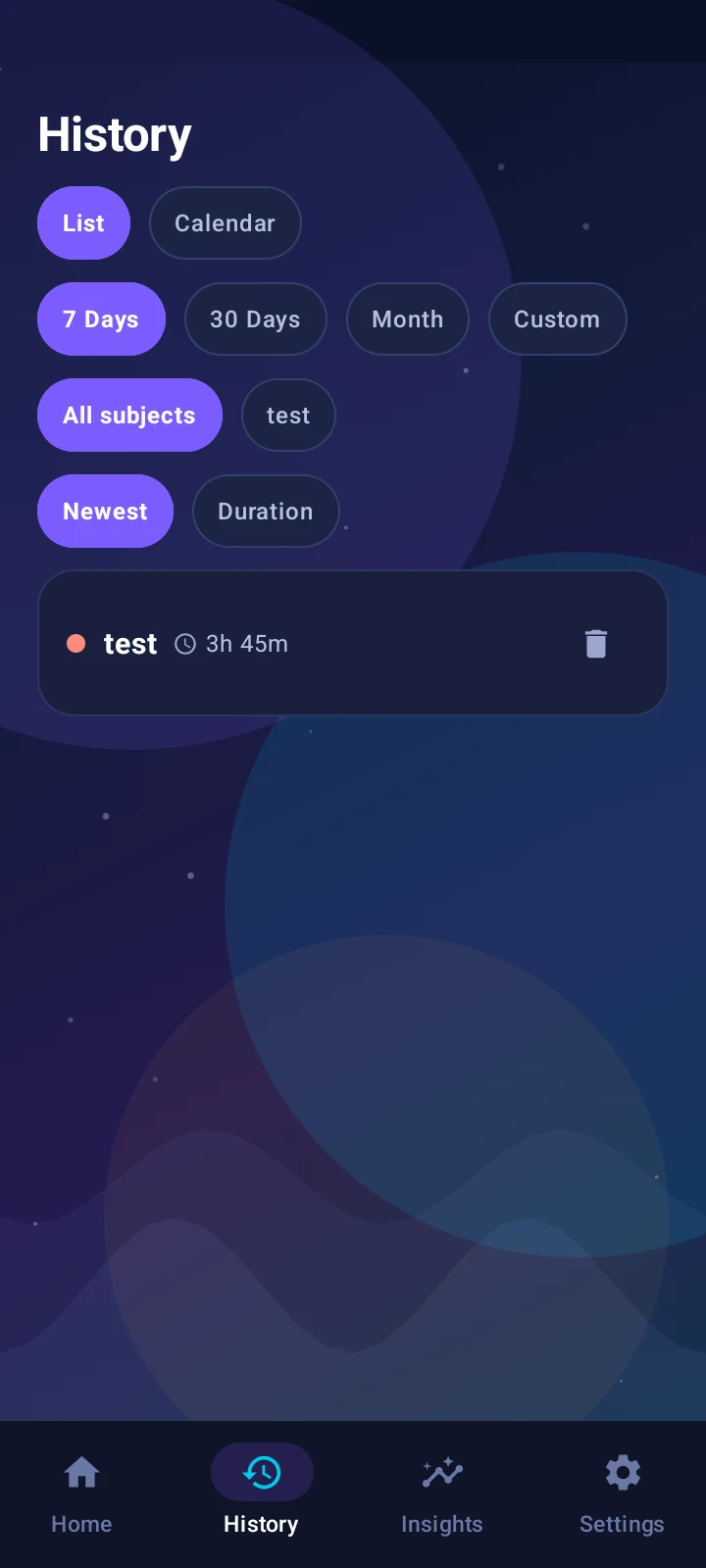 Edu Diary history screen