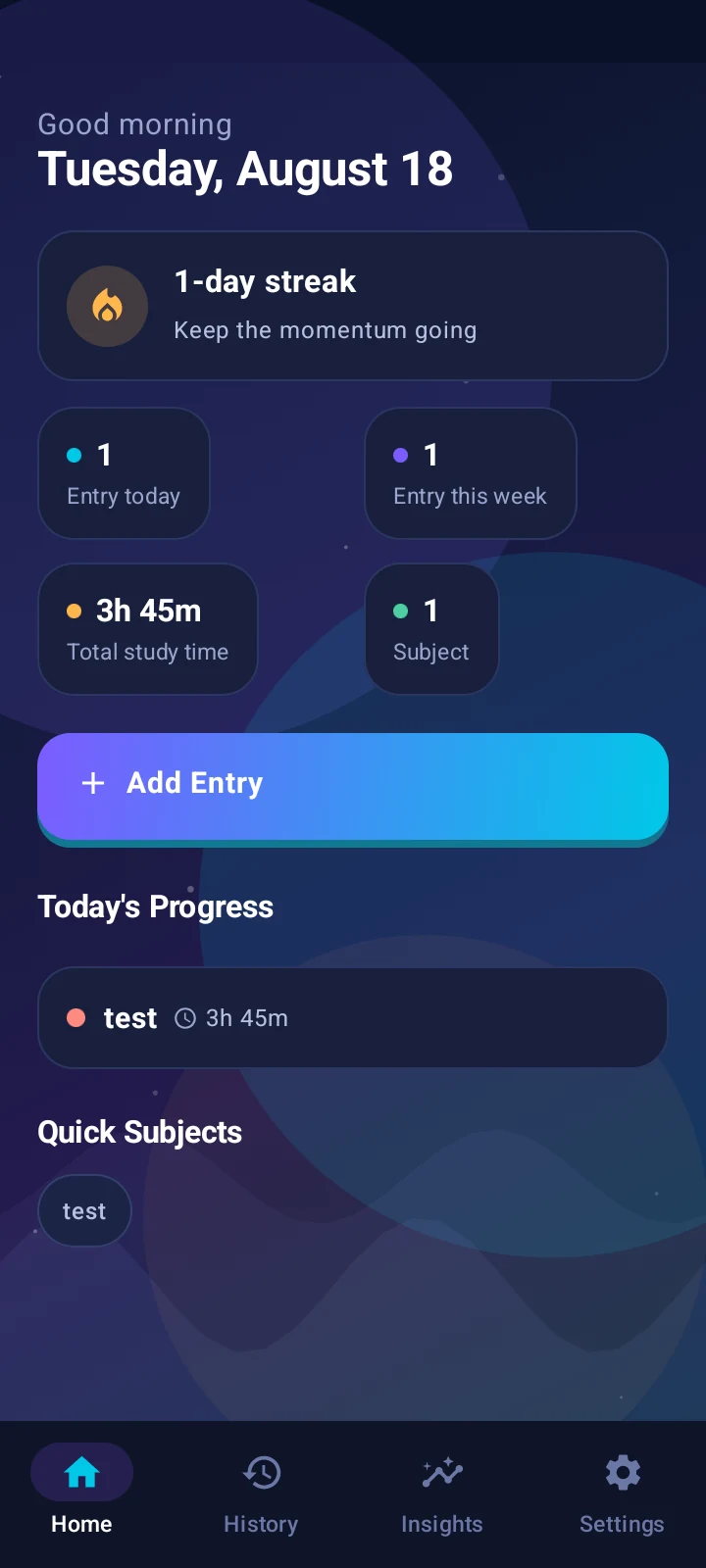 Edu Diary home screen